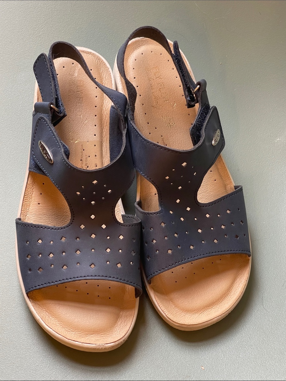 Comfort Fit Navy Perforated Slingback Sandals by Fly Flot 8-81/2